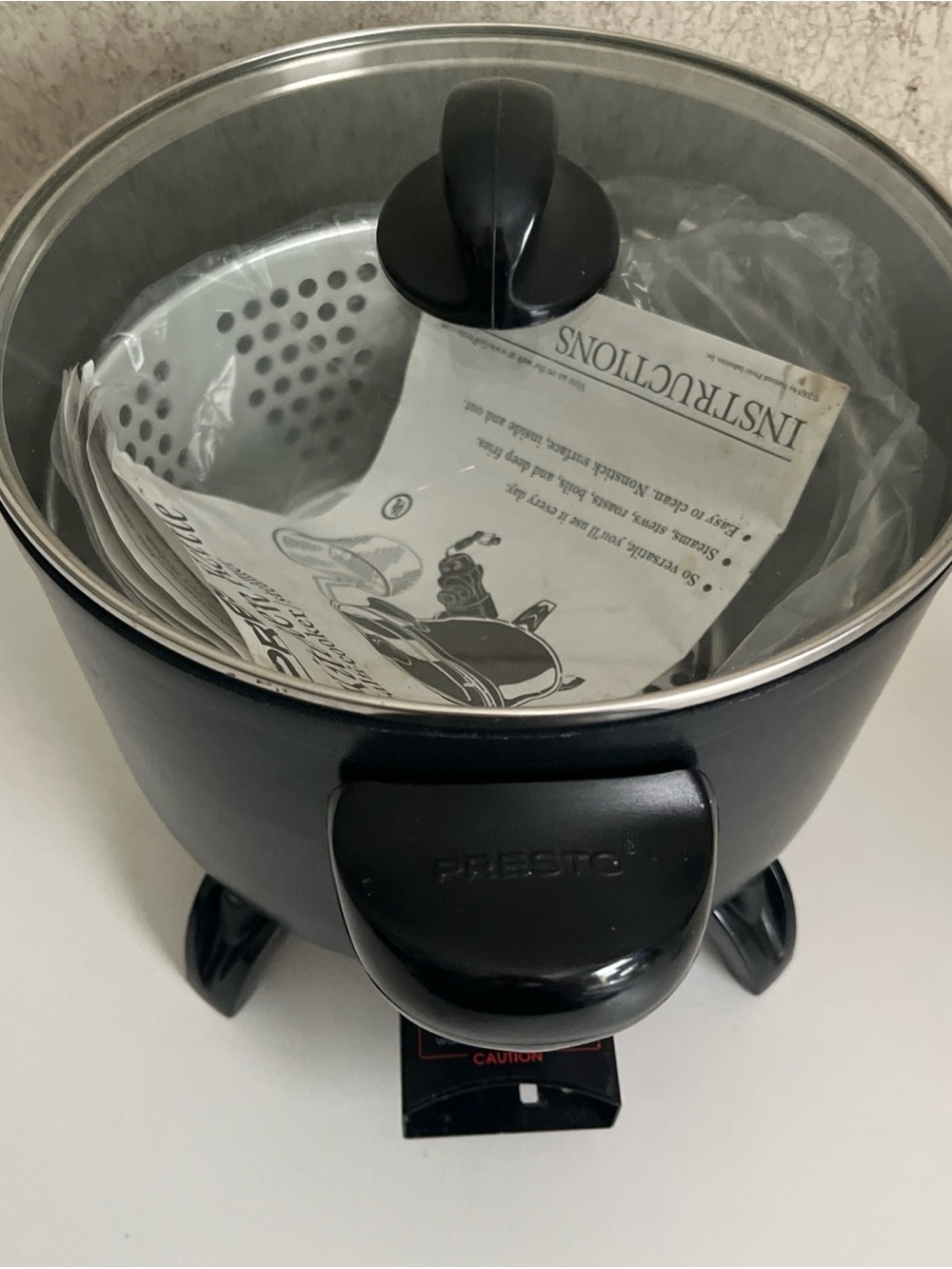 Presto Multi Cooker Steamer Deep Fry Black 6 Quart Glass lid New 0600010 - Picture 6 of 9